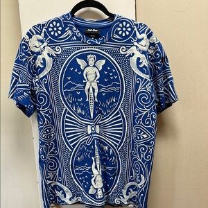 Just Don Italian Greek Blue Graphic Shirt medium
